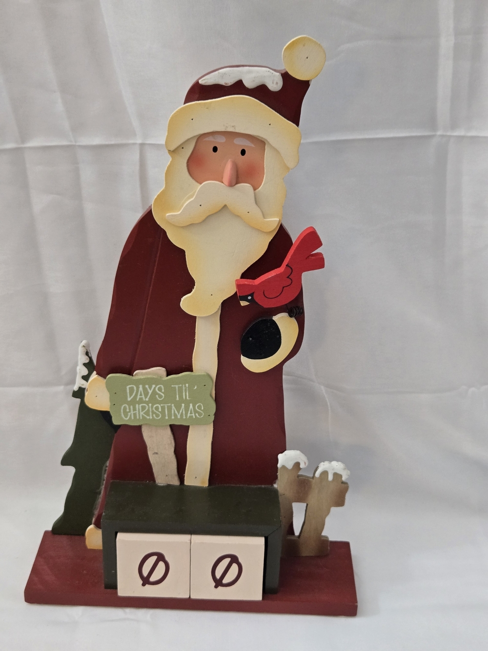 Wooden Santa 'Days 'Til Christmas' Countdown Decor - Red and Cream